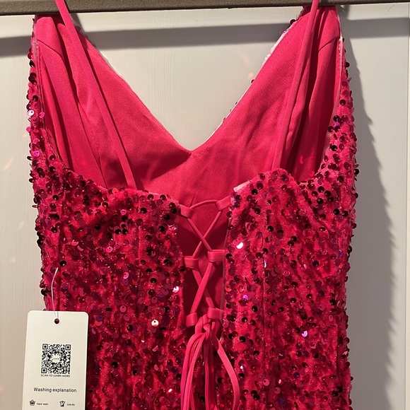 New Lavetir hot pink sequined prom dress - Picture 5 of 10